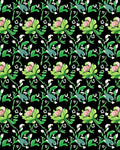 Elegant Pink Green Floral Black Background Rug