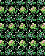 Elegant Pink Green Floral Black Background Rug