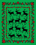 Green Red Floral Reindeer Christmas Rug