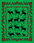 Green Red Floral Reindeer Christmas Rug