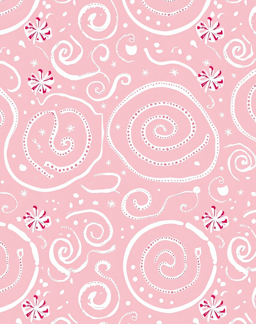 Pink Swirls with Red Flower Accents Rug