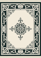 Classic Black Cream Medallion Border Rug