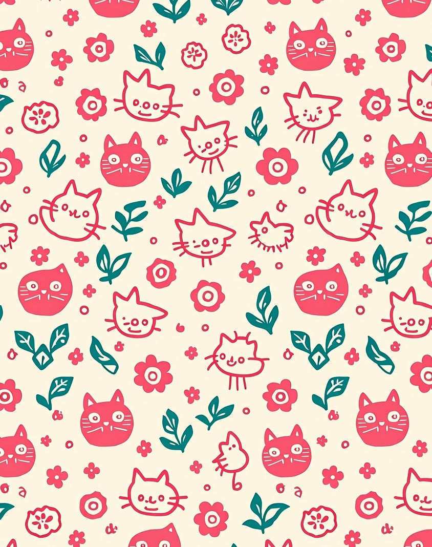 Whimsical Pink Cat Floral Medley Rug