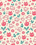 Whimsical Pink Cat Floral Medley Rug