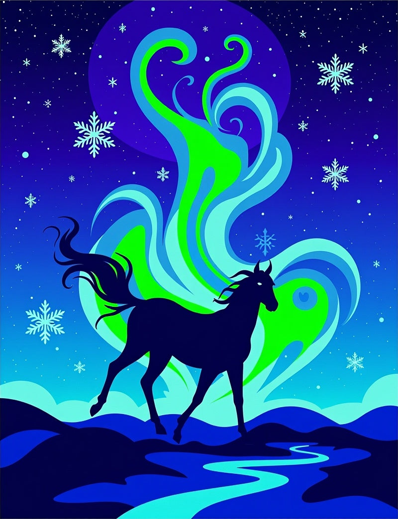 Midnight Horse Under Aurora Borealis Rug