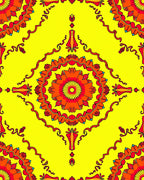 Vibrant Yellow Red Floral Mandala Rug