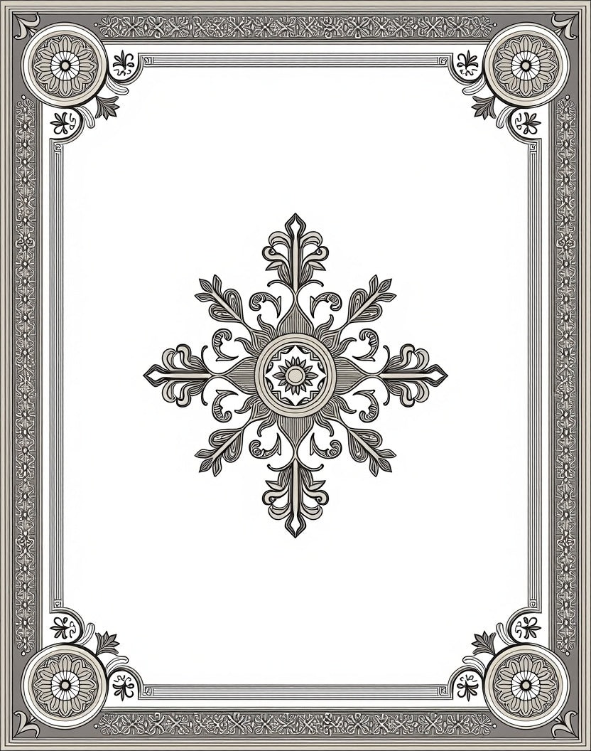 Ornate Gray Floral Scroll Medallion Rug