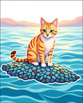 Whimsical Orange Cat Ocean Island Rug