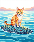Whimsical Orange Cat Ocean Island Rug