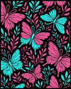 Pink Blue Butterfly Foliage Garden Rug