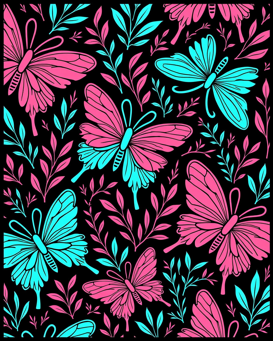 Pink Blue Butterfly Foliage Garden Rug