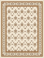 Cream Brown Floral Lattice Border Rug