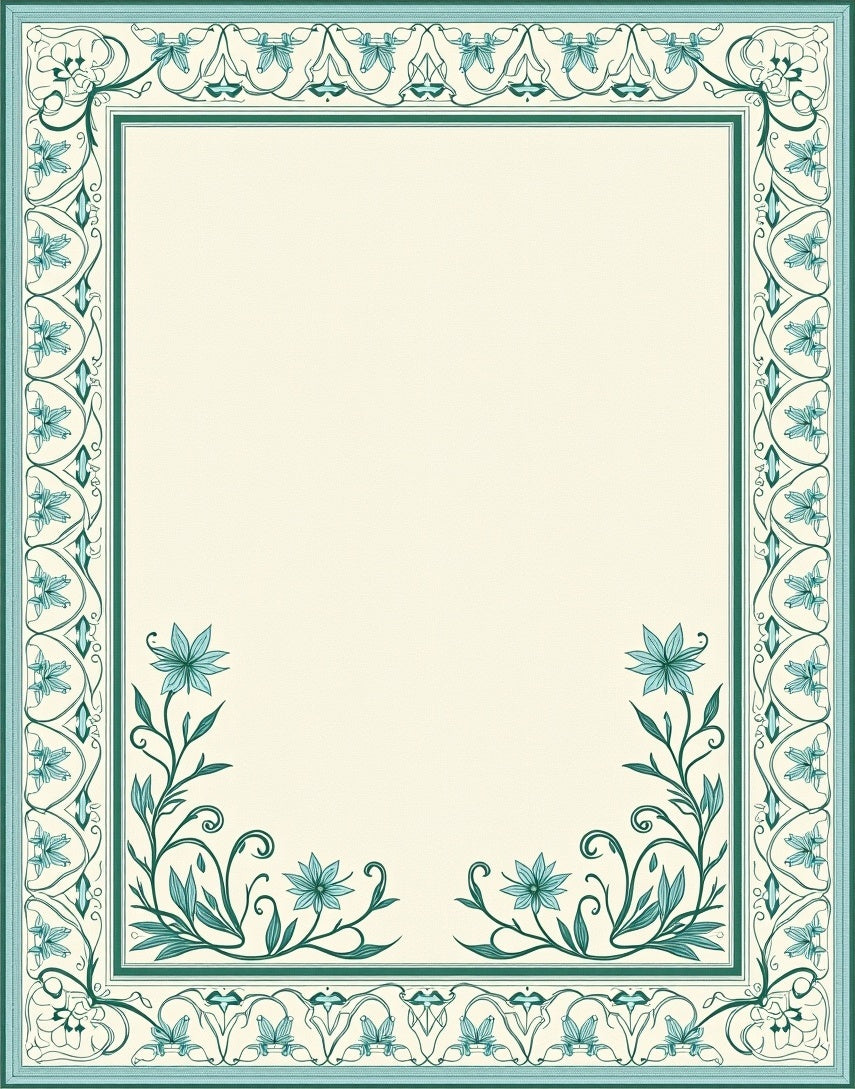 Teal Floral Border Cream Classic Rug