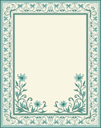 Teal Floral Border Cream Classic Rug
