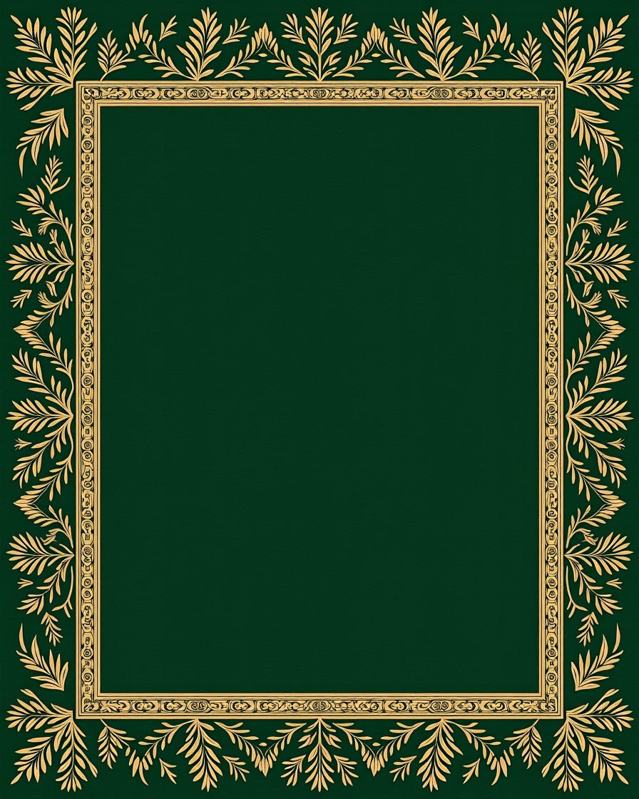 Deep Forest Green Gold Leaf Border Rug