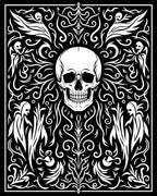 Gothic Skull Figures Swirling Black White Rug