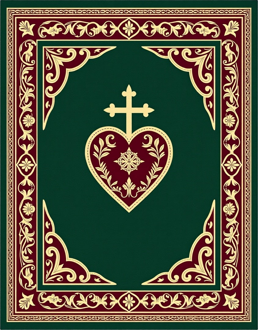 Deep Green Crimson Heart Cross Rug