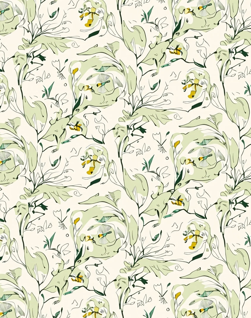 Whimsical Green Floral Vine Delight Rug