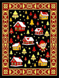 Whimsical Elf Village Red Yellow Border Rug