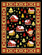 Whimsical Elf Village Red Yellow Border Rug