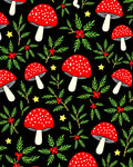 Whimsical Red Mushroom Holly Stars Rug