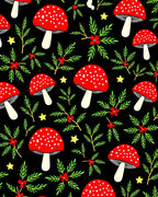 Whimsical Red Mushroom Holly Stars Rug