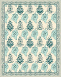 Teal Floral Cream Border Art Rug