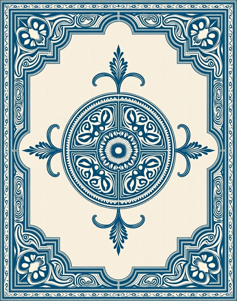 Navajo Blue Medallion Scroll Frame Rug