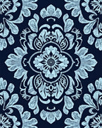 Light Blue Floral Damask Navy Rug