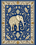 Majestic Elephant Blue Floral Scroll Rug