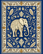 Majestic Elephant Blue Floral Scroll Rug