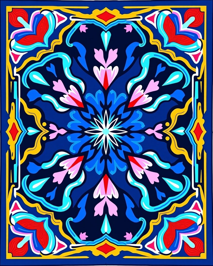 Bold Floral Medallion Cobalt Rug