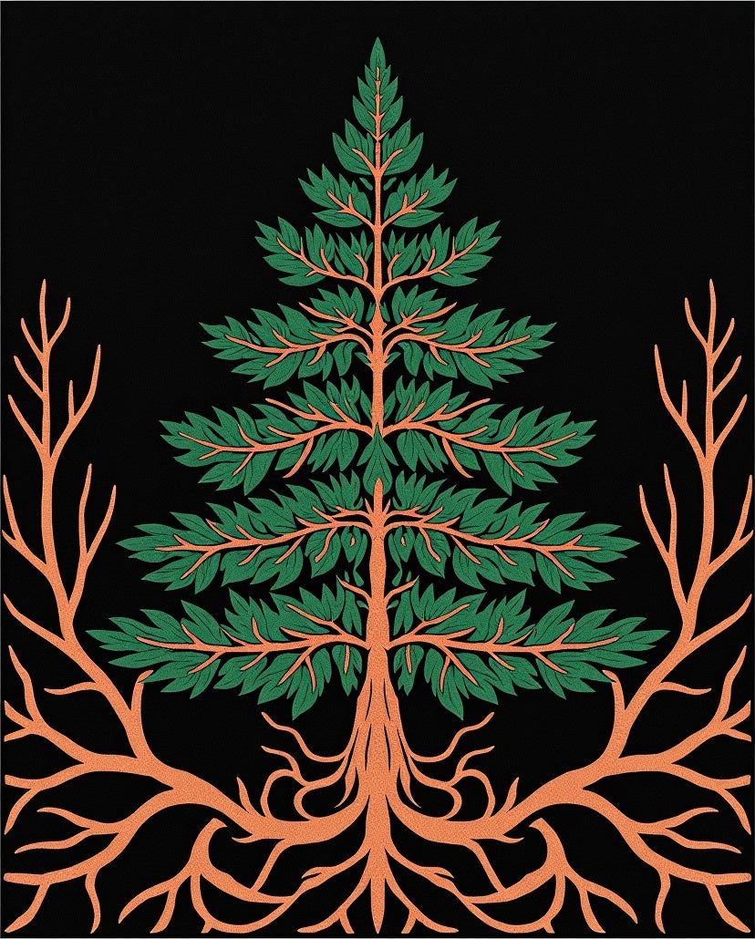 Green Tree Rooted Black Background Art Rug