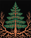 Green Tree Rooted Black Background Art Rug