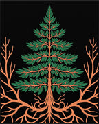 Green Tree Rooted Black Background Art Rug