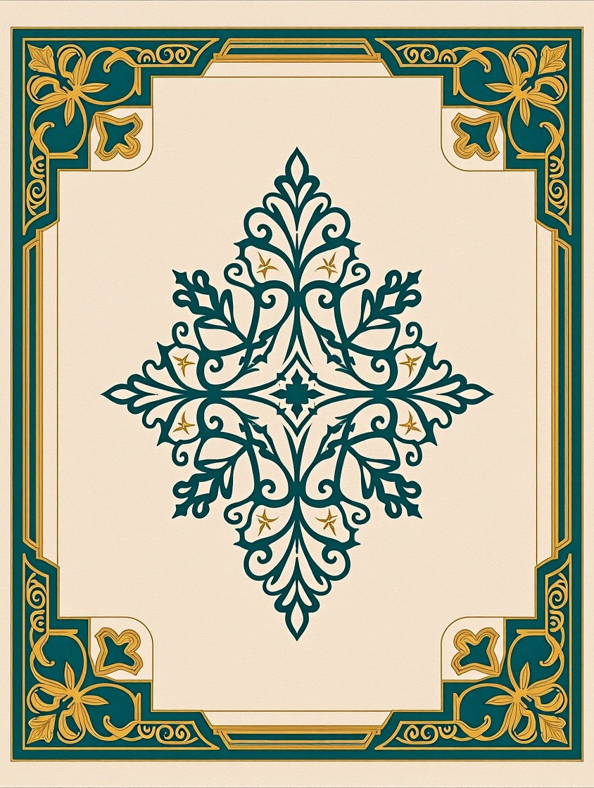 Teal Gold Floral Medallion Square Rug