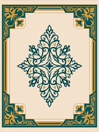 Teal Gold Floral Medallion Square Rug