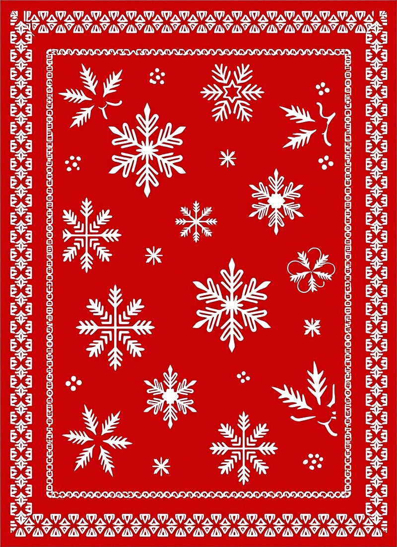 Classic Red Snowflake Holiday Border Rug