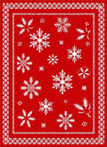 Classic Red Snowflake Holiday Border Rug