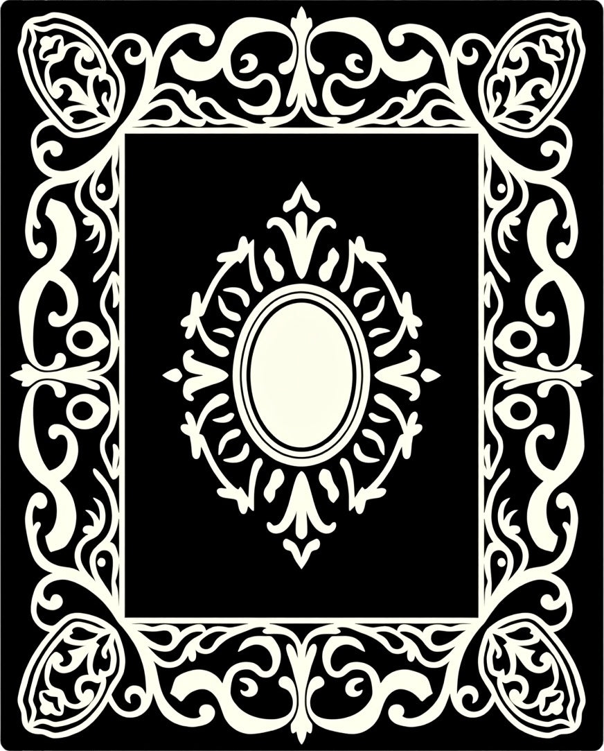 Vibrant Ivory Filigree Oval Frame Rug