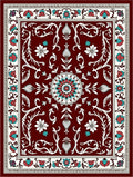 Crimson Floral Medallion Ivory Border Rug