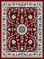 Crimson Floral Medallion Ivory Border Rug