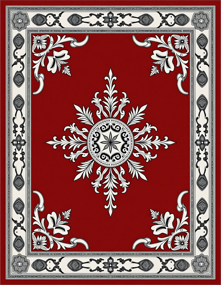Ornate Scarlet Botanical Star Burst Rug