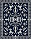 Navy Cream Ornamental Scrollwork Medallion Rug