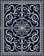 Navy Cream Ornamental Scrollwork Medallion Rug