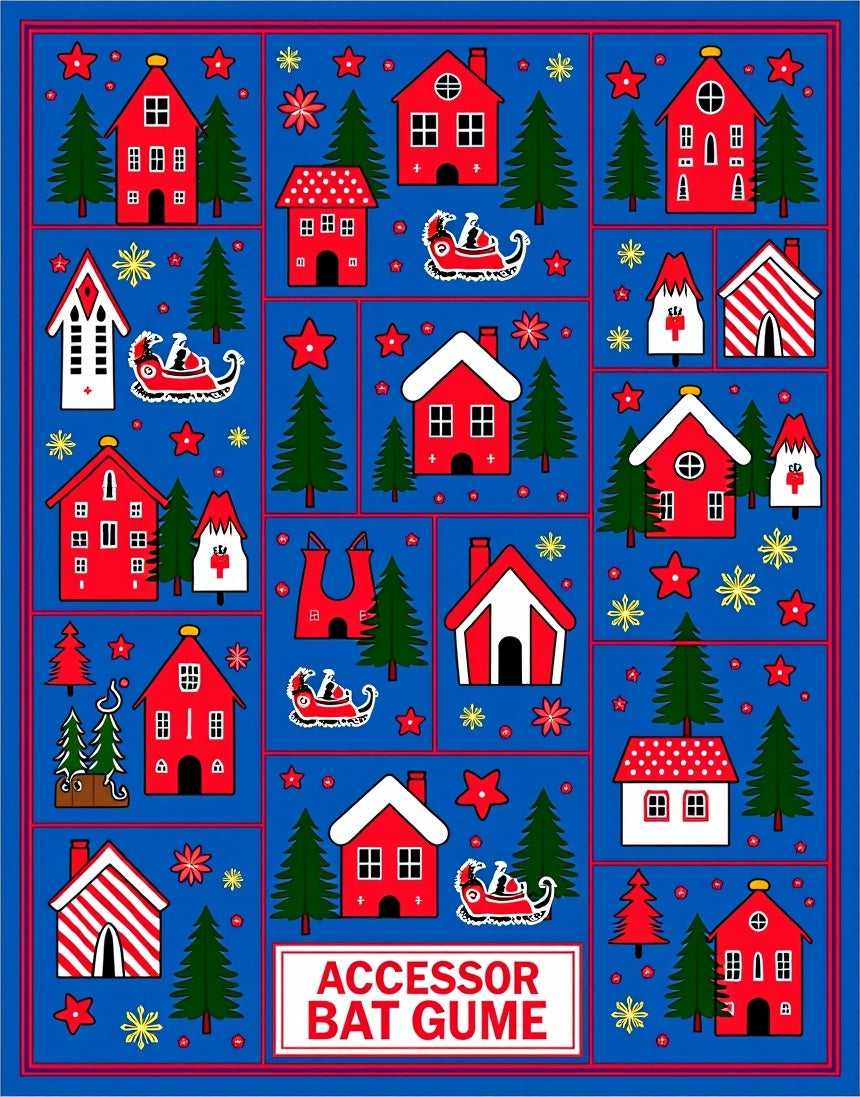 Whimsical Red Houses Snowy Landscape Rug
