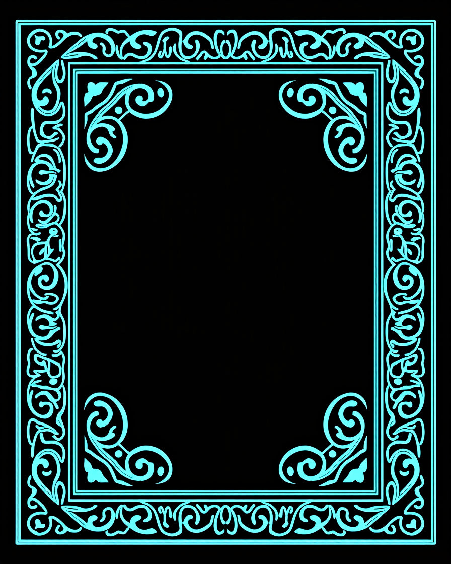 Turquoise Ornate Scrollwork Border Rug