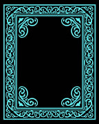 Turquoise Ornate Scrollwork Border Rug