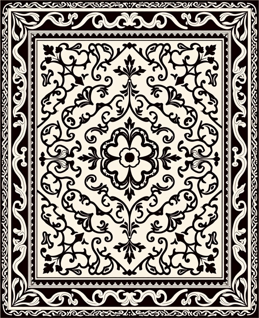 Classic Ivory Black Floral Medallion Rug