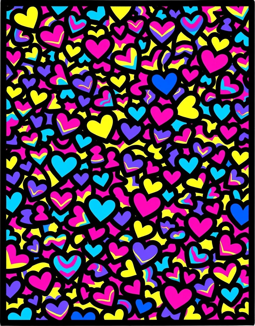 Vibrant Pink Yellow Blue Heart Collage Rug